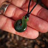 NZ Greenstone Pounamu Twist Pendant Necklace (N997)