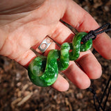 Natural Jade Triple Pikorua Twist Pendant Necklace (N1200)