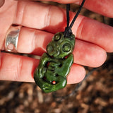 NZ Greenstone Pounamu Tiki Pendant Necklace (N1001)