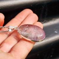 Silver Plated Natural Amethyst Handmade Oval Shaped Necklace (30X47)