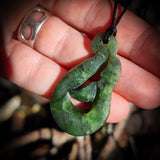 NZ Greenstone Pounamu Whale Tail Pendant Necklace (N812)
