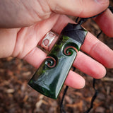 NZ Greenstone Pounamu Double Koru Toki Pendant Necklace (N921)