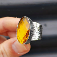 Solid 925 Sterling Silver & Natural Honey Topaz Textured Handmade Ring