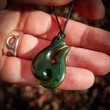 NZ Greenstone Pounamu Hook Pendant Necklace (N906)