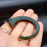 NZ Greenstone Pounamu Hook Pendant Necklace (N437)