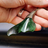 NZ Greenstone Pounamu Whale Tail Pendant Necklace (N416)