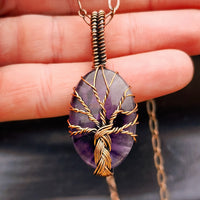 Handmade Copper & Natural Amethyst Wire Wrap Tree Necklace