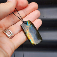 Natural Labradorite Rectangle Pendant Necklace (1BBB278)