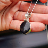 Solid Sterling Silver & Natural Black Onyx Handmade Round Pendant Necklace