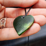 NZ Greenstone Pounamu Marsden Flower Heart Pendant Necklace (N474)