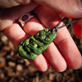 NZ Greenstone Pounamu Tiki Pendant Necklace (N923)