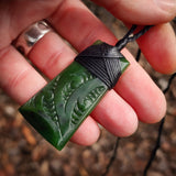 Natural Jade Etched Toki Pendant Necklace (N1183)
