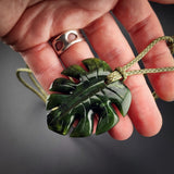 Natural Jade Monstera Leaf Pendant Necklace (N2156)