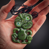 Natural Jade Hei Tiki Pendant Necklace (N2130)