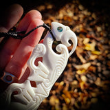 XL Double Manaia Bone Carving Pendant Necklace