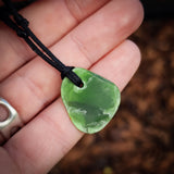 NZ Greenstone Pounamu Natural Freeform Pendant Necklace (N855)