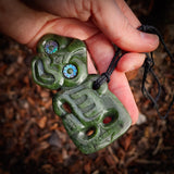 Natural Nephrite Jade Side Hei Tiki Pendant Necklace (N1064)