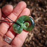 Natural Jade Lizard Koru Pendant Necklace (N1193)