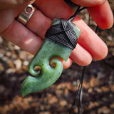 Natural Jade Double Koru Toki Pendant Necklace (N1131)
