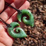 2pcs Matching Set Koru Heart Natural Jade Pendant Necklaces (N1158)