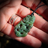 NZ Greenstone Pounamu Tiki Pendant Necklace (N813)