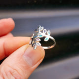 (R) Solid 925 Sterling Silver & Natural Paua Leaf Ring
