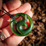 NZ Greenstone Pounamu Triple Koru Pendant Necklace (N887)