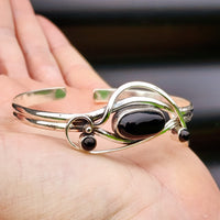 Solid Sterling Silver & Natural Black Onyx Handmade Multi Setting Bracelet