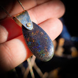 Rustic 925 Sterling Silver & Australian Fairy Opal Freeform Pendant Necklace (1BBB322)