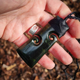 NZ Greenstone Pounamu Double Koru Toki Pendant Necklace (N951)