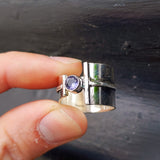 (R) Solid Sterling Silver & Natural Amethyst Rustic Handmade Cuff Ring