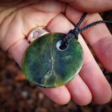 NZ Greenstone Pounamu Disk Pendant Necklace (N850)
