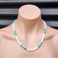 Natural White Shell & Turquoise Stone Surfer Choker Necklace
