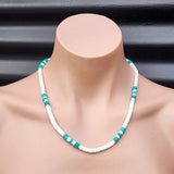 Natural White Shell & Turquoise Stone Surfer Choker Necklace