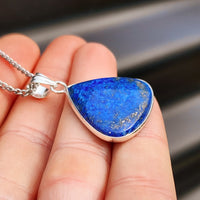 Silver Plated Natural Lapis Lazuli Handmade Pear Shaped Necklace (30X40)