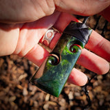 NZ Greenstone Pounamu Double Koru Toki Pendant Necklace (N924)