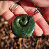 NZ Greenstone Pounamu Round Koru Pendant Necklace (N916)