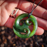 NZ Greenstone Pounamu Triple Koru Pendant Necklace (N1030)