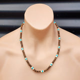 Coconut Wood & Turquoise Stone Surfer Choker Necklace