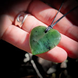 NZ Greenstone Pounamu Heart Pendant Necklace (N735)