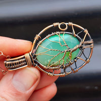 Handmade Copper & Natural Chrysoprase Wire Wrap Tree Necklace