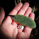 NZ Greenstone Pounamu Freeform Drop Pendant Necklace (N742)