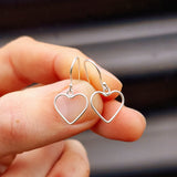 Solid 925 Sterling Silver Heart Hanging Hook Earrings