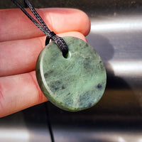 NZ Greenstone Pounamu Disk Pendant Necklace (N308)