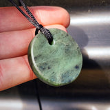 NZ Greenstone Pounamu Disk Pendant Necklace (N308)