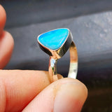 (R) Solid 925 Sterling Silver & Natural Australian Opal Irregular Handmade Ring