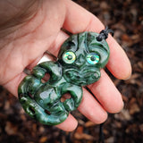 NZ Greenstone Pounamu Tiki Pendant Necklace (N940)
