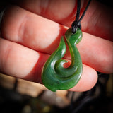 NZ Greenstone Pounamu Koru Hook Pendant Necklace (N811)