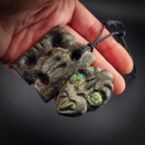 Natural Obay Stone / Polychrome Schist Hei Tiki Pendant Necklace (N2134)