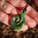 NZ Greenstone Pounamu Koru Twist Pendant Necklace (N954)
